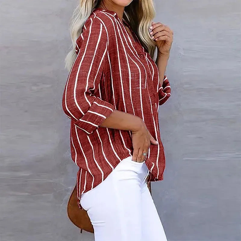 Eline - Blouse rayée avec col en V et boutons