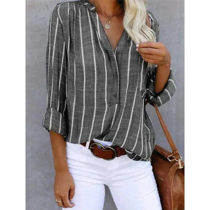 Eline - Blouse rayée avec col en V et boutons