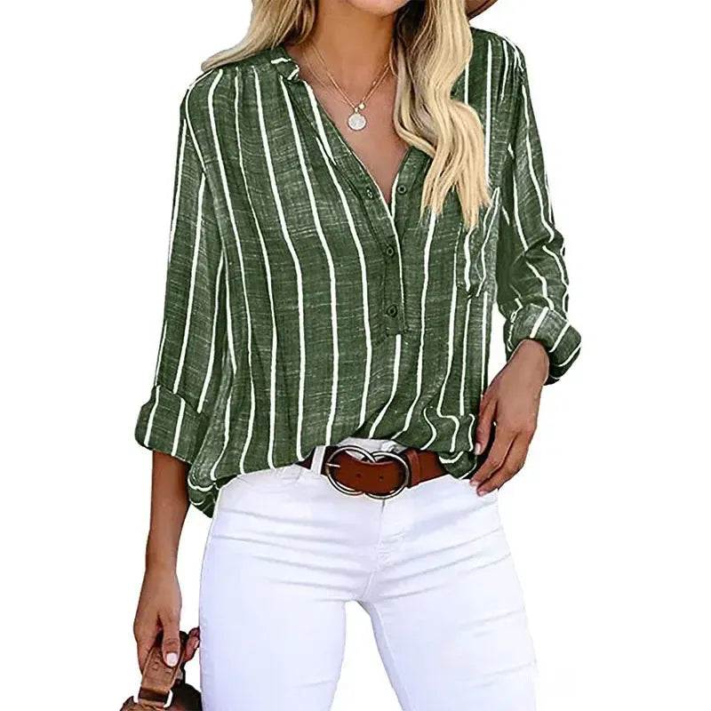 Eline - Blouse rayée avec col en V et boutons