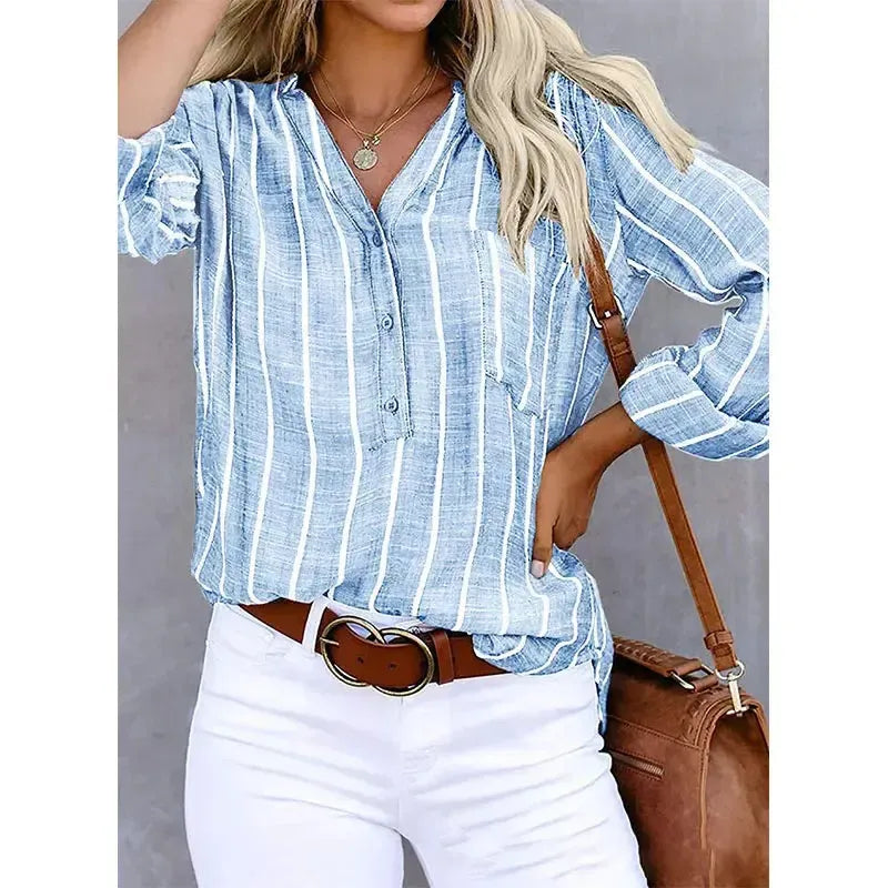 Eline - Blouse rayée avec col en V et boutons