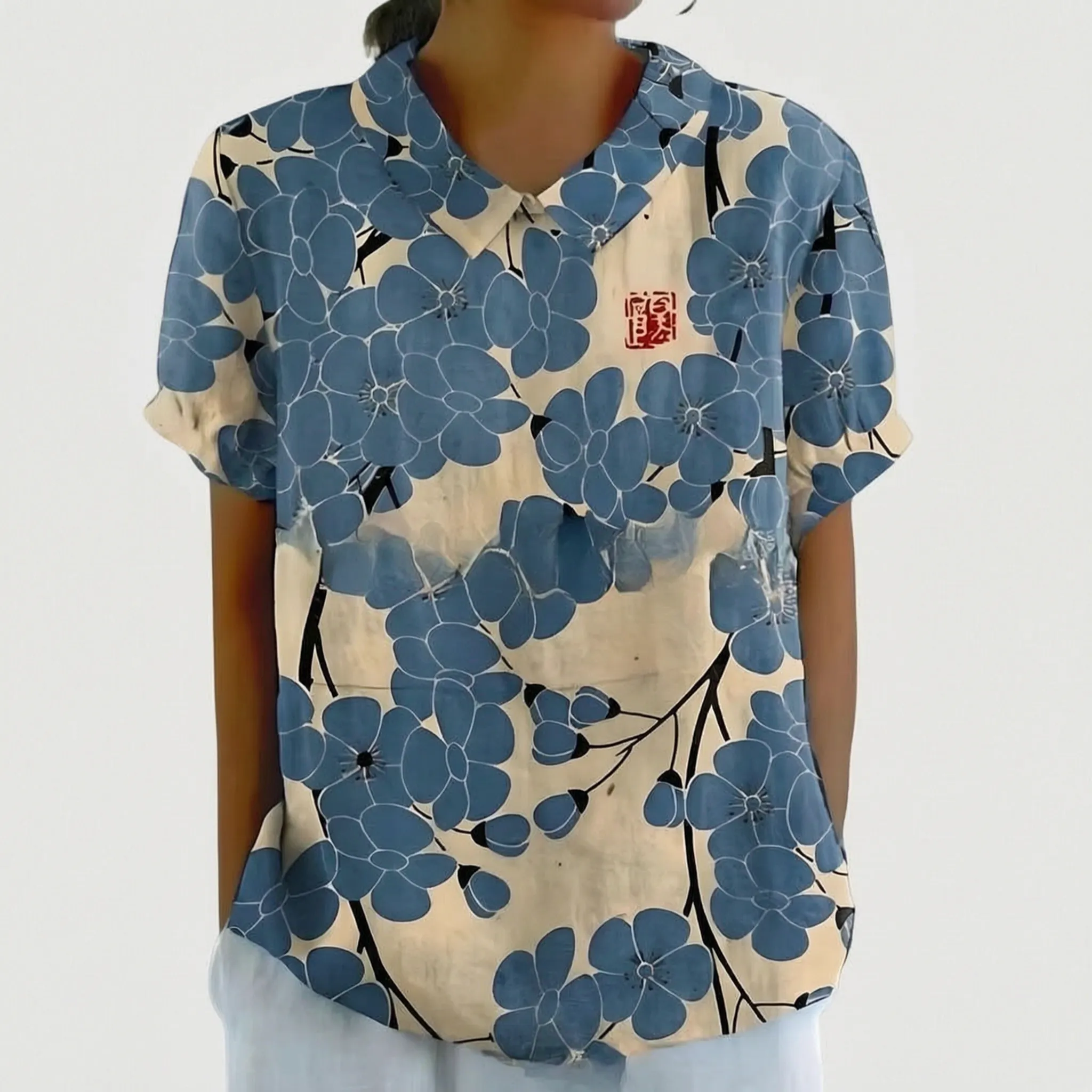 Casual Blouse Met Korte Mouwen | Navando