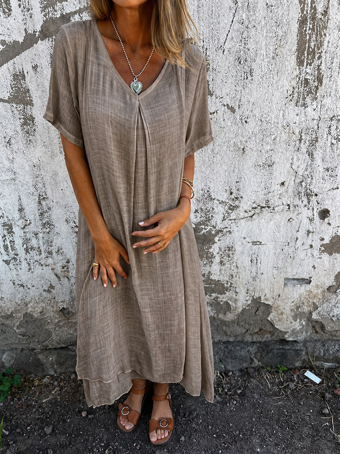 Casual Bruine Zomerjurk | Navando