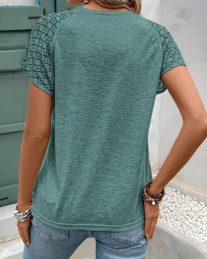 Casual T-Shirt Met Kanten Raglanmouwen | Navando