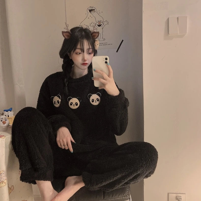 Casual | Zachte fleece pyjama set met geruite broek 8