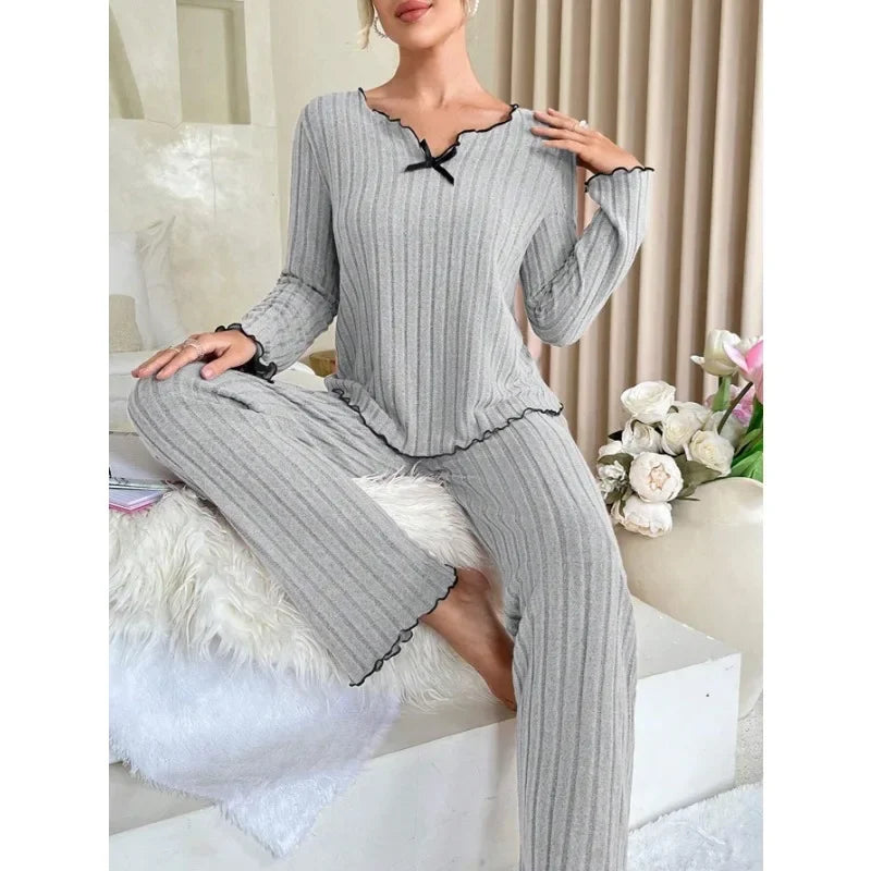 Casual loungewear | Geribbelde pyjamaset met lange mouwen 5