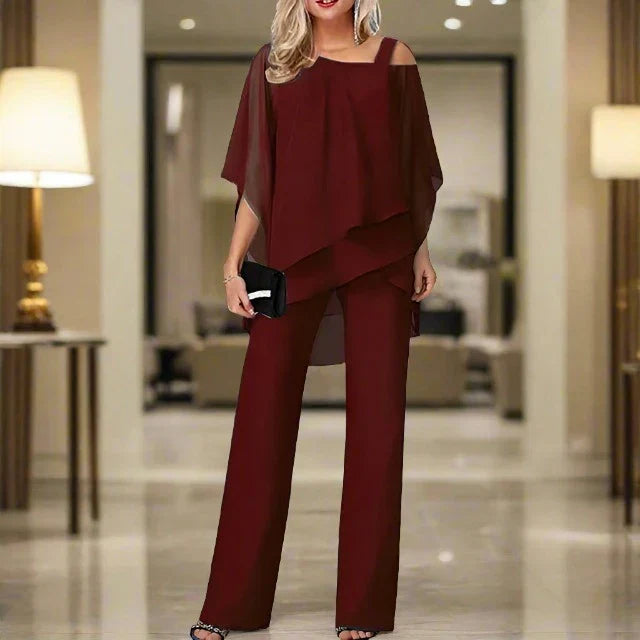 Chiffonset | Losse pasvorm met asymmetrische top en rechte broek 7