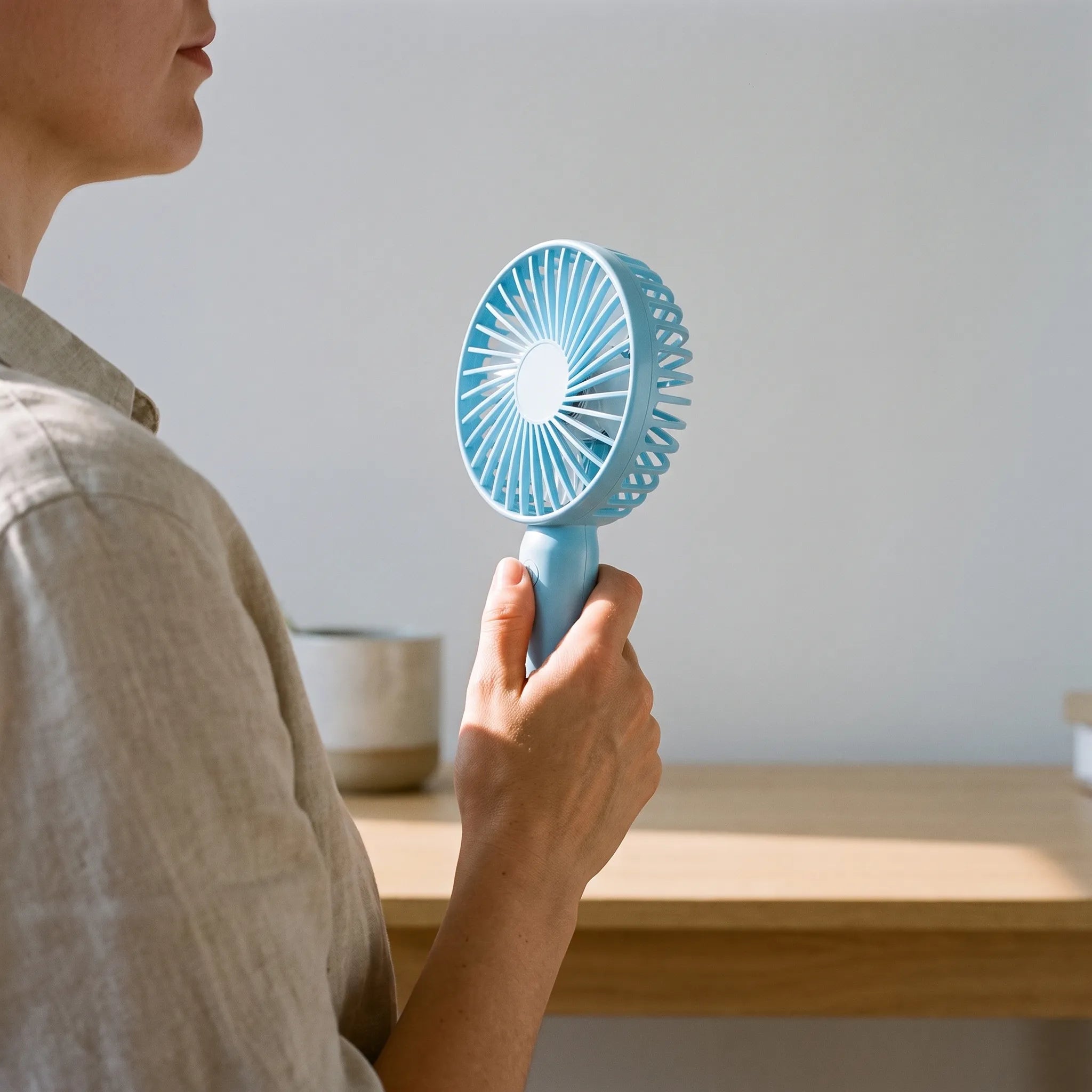 Compacte Oplaadbare USB-Handventilator Met Een Bureauvoet | Navando
