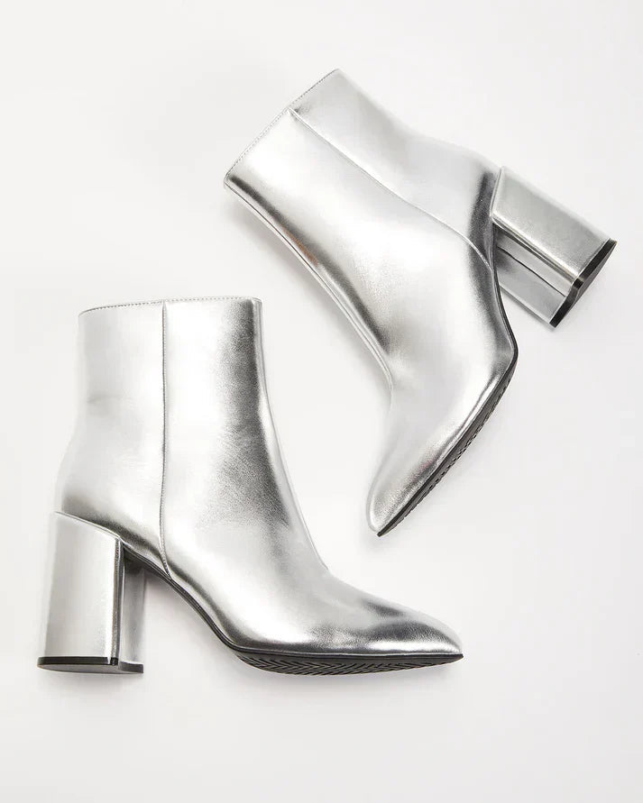 Dames enkellaarsjes met metallic look | Zilveren blokhak 5