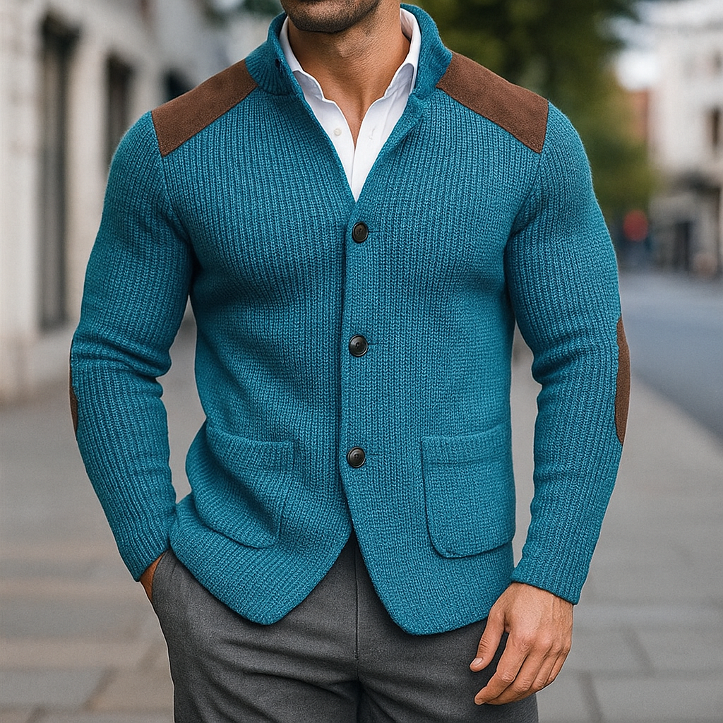 Davenport | Gebreide blazer met suède accenten 4