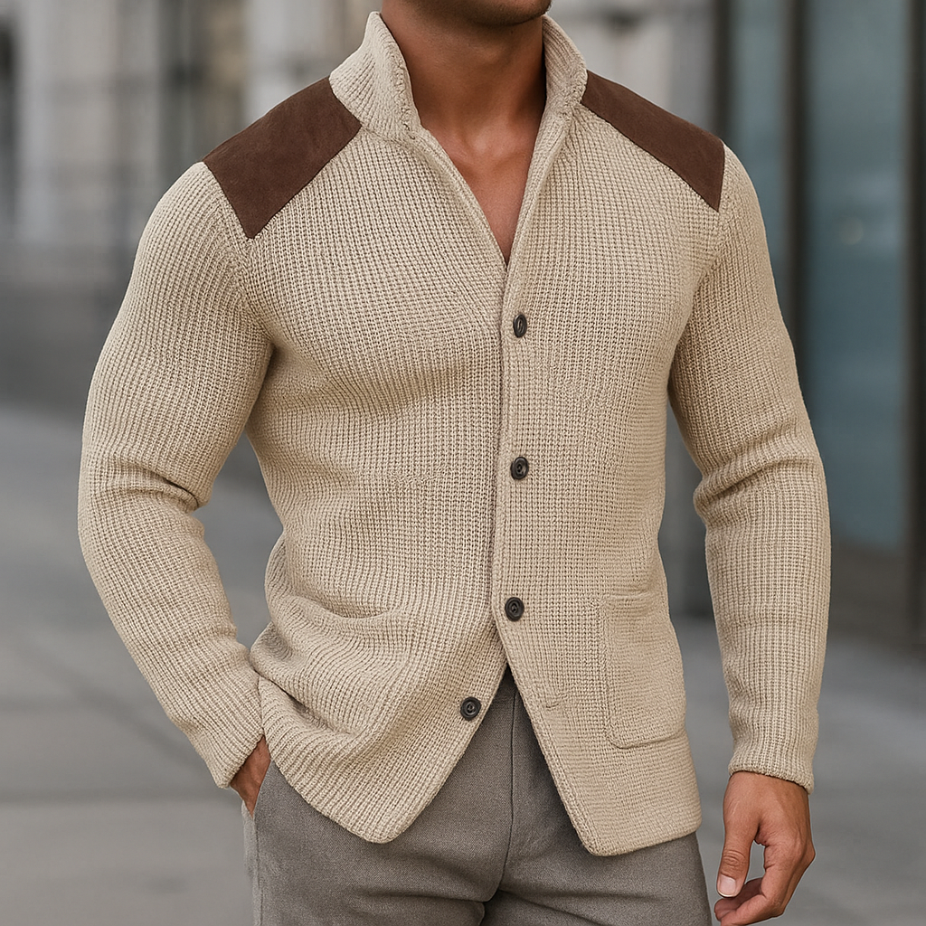 Davenport | Gebreide blazer met suède accenten 5