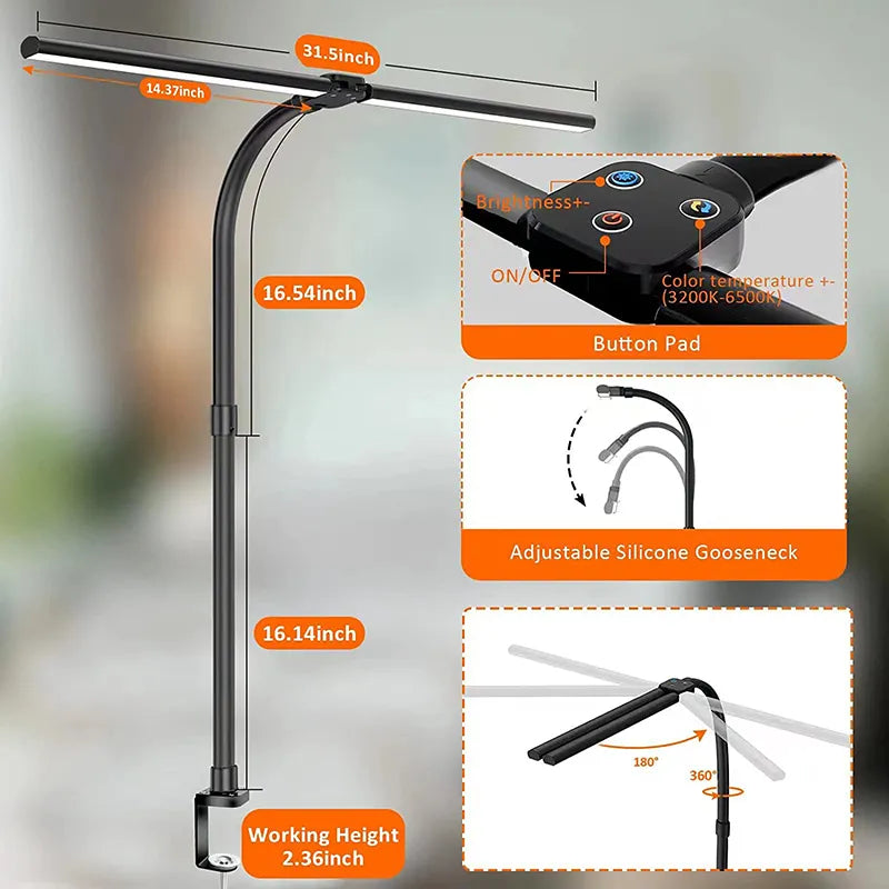 DeskLight | Dubbel hoofd LED bureaulamp met 5 kleurmodi en dimbare niveaus 3