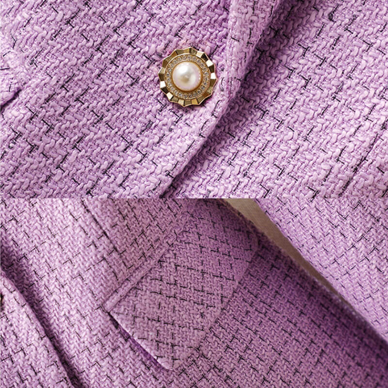 Elegante, op maat gemaakte bouclé tweed blazer – damesjasje met parels