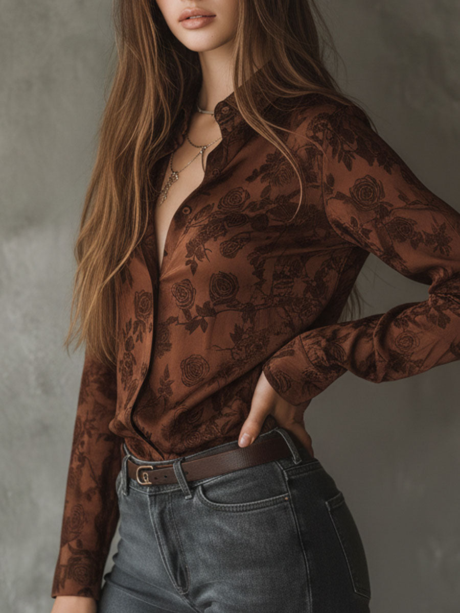 Doorknoop Blouse Met Vintage Rozenprint | Navando