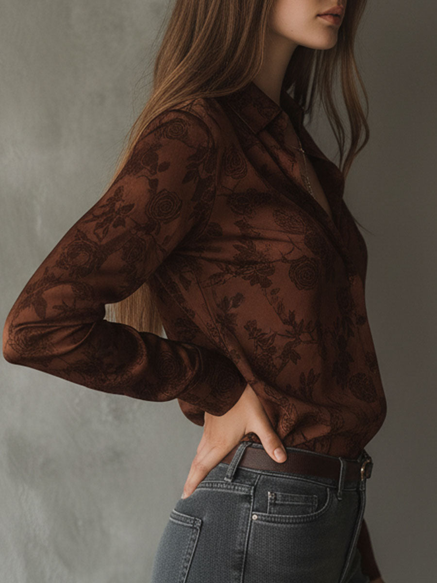 Doorknoop Blouse Met Vintage Rozenprint | Navando