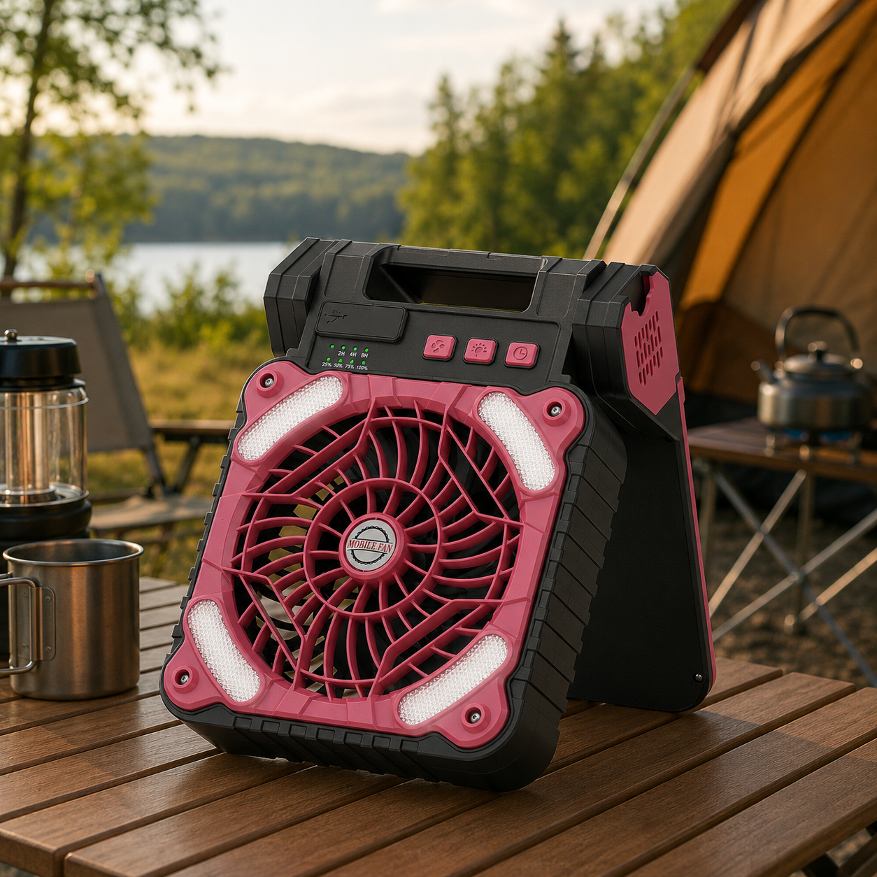 Draagbare Oplaadbare Campingventilator met Zonnepaneel en Powerbank | Navando
