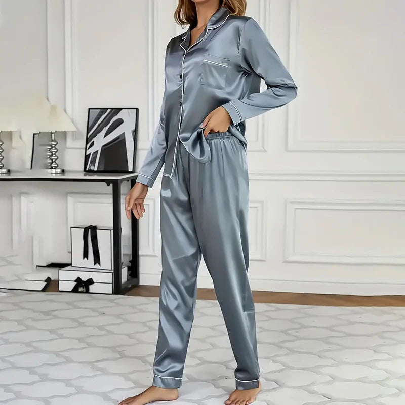 Eenvoudige satijnen pyjamaset | 2-delig loungewear 3