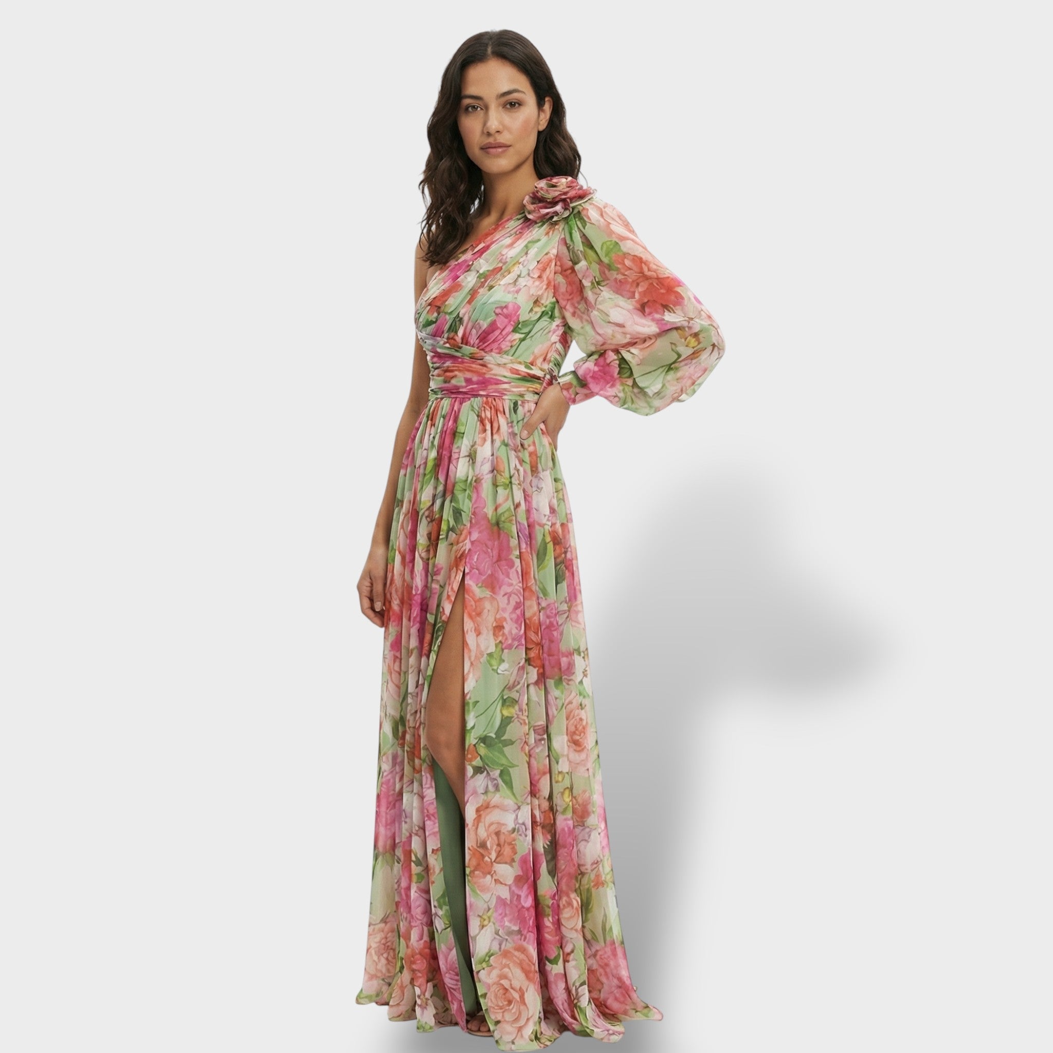 Elegant | Asymmetrische bloemenjurk met vloeiende rok 6