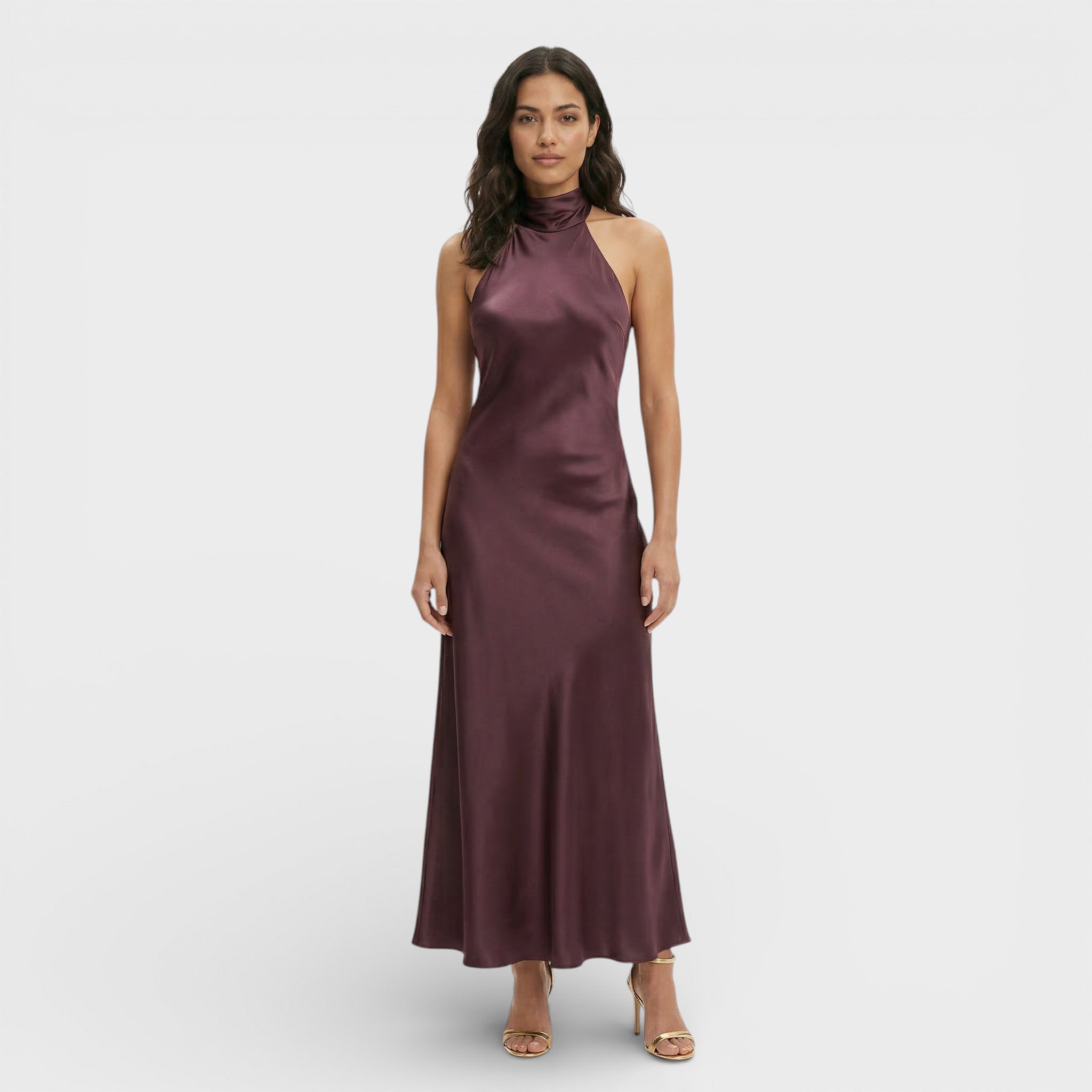 Elegant | Halter satijnen maxi jurk met open rug 0