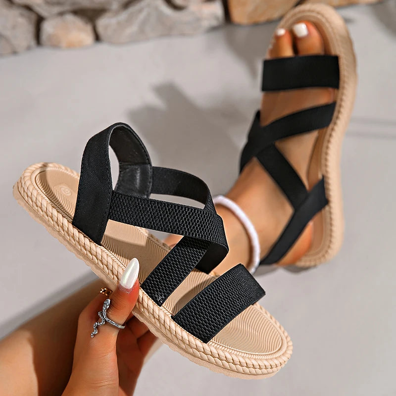 Elegante Beige Espadrilles Met Gekruiste Bandjes | Navando