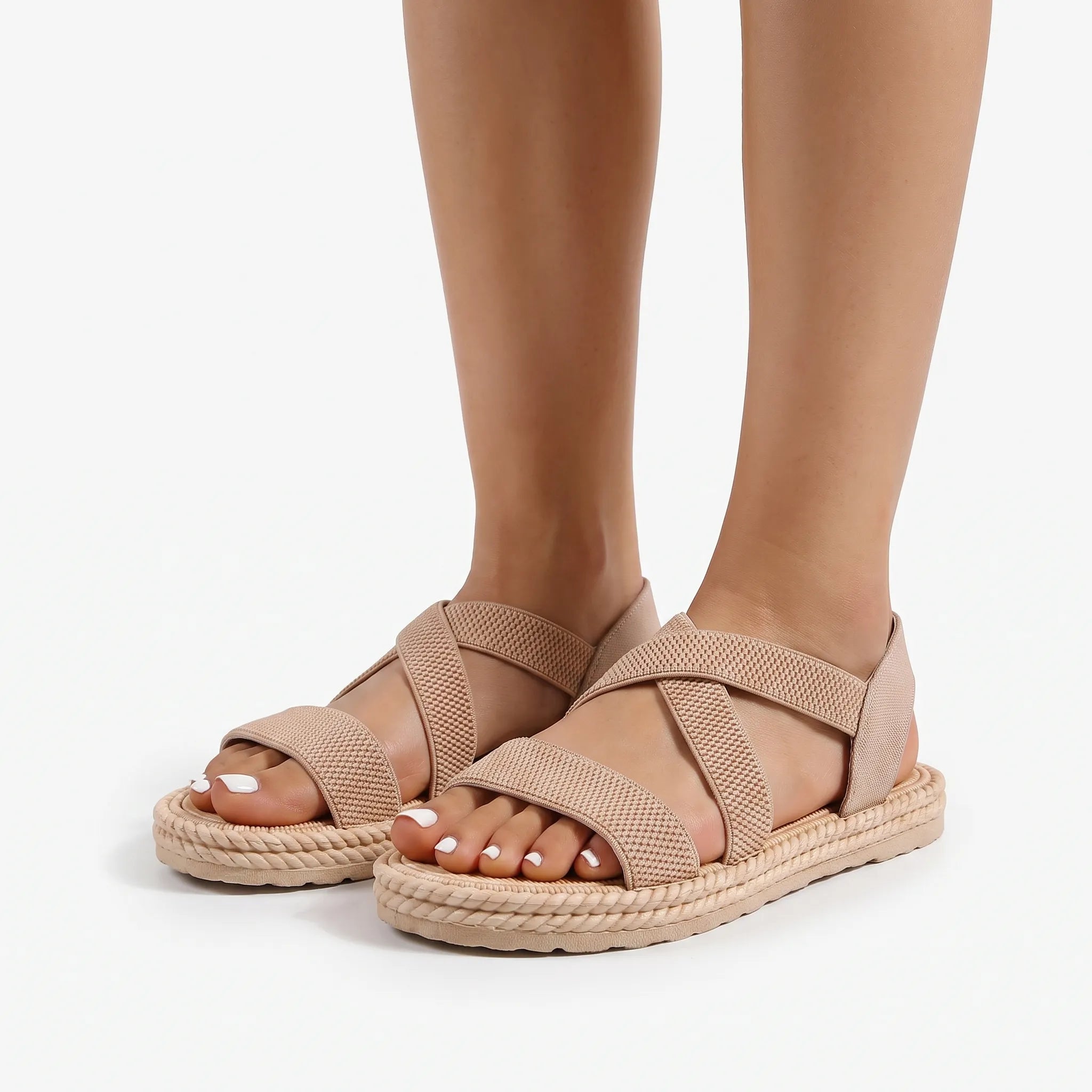 Elegante Beige Espadrilles Met Gekruiste Bandjes | Navando