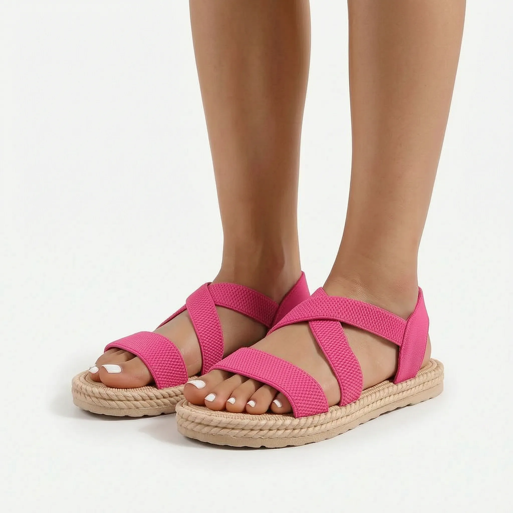 Elegante Beige Espadrilles Met Gekruiste Bandjes | Navando