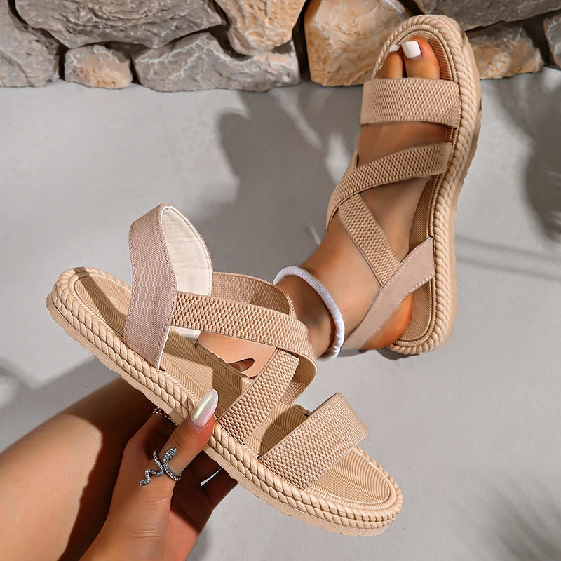 Elegante Beige Espadrilles Met Gekruiste Bandjes | Navando