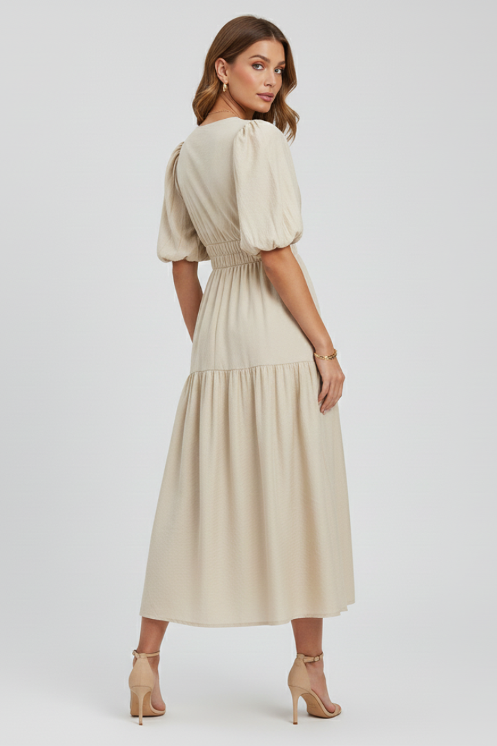 Elegante Damesjurk Met Korte Pofmouwen | Navando