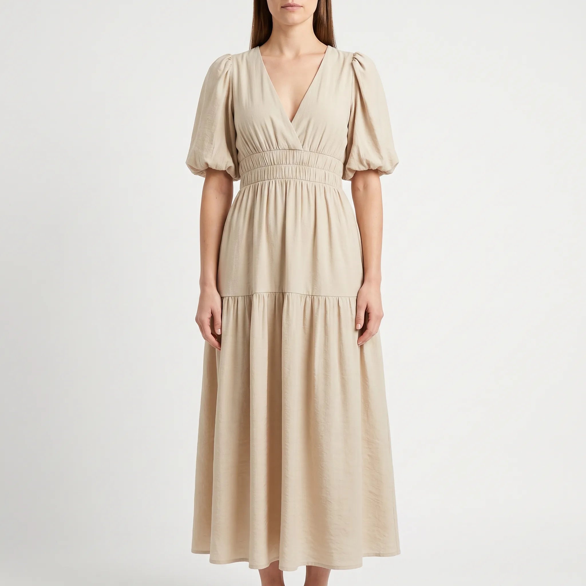 Elegante Damesjurk Met Korte Pofmouwen | Navando