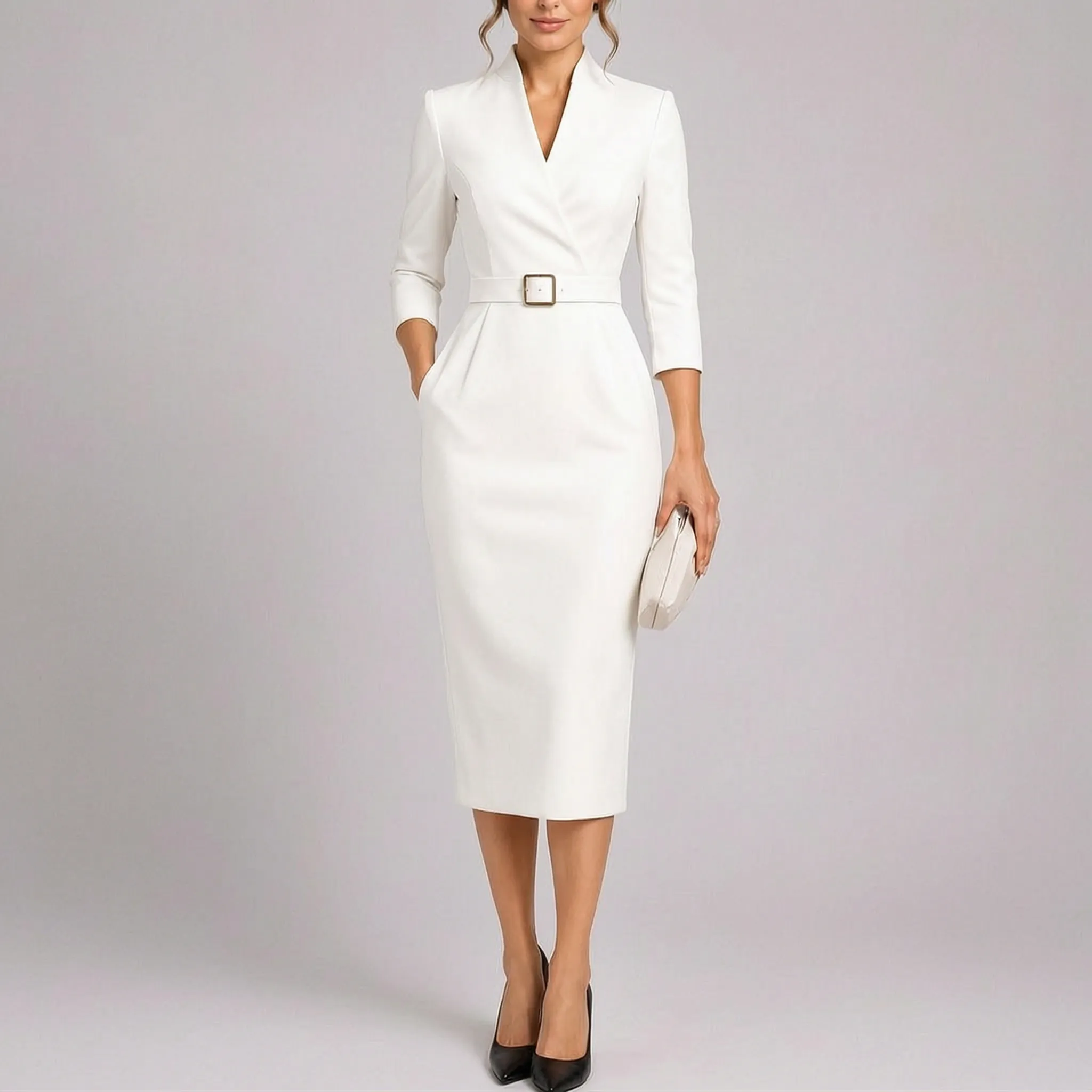 Elegante Getailleerde Midi-Jurk | Navando