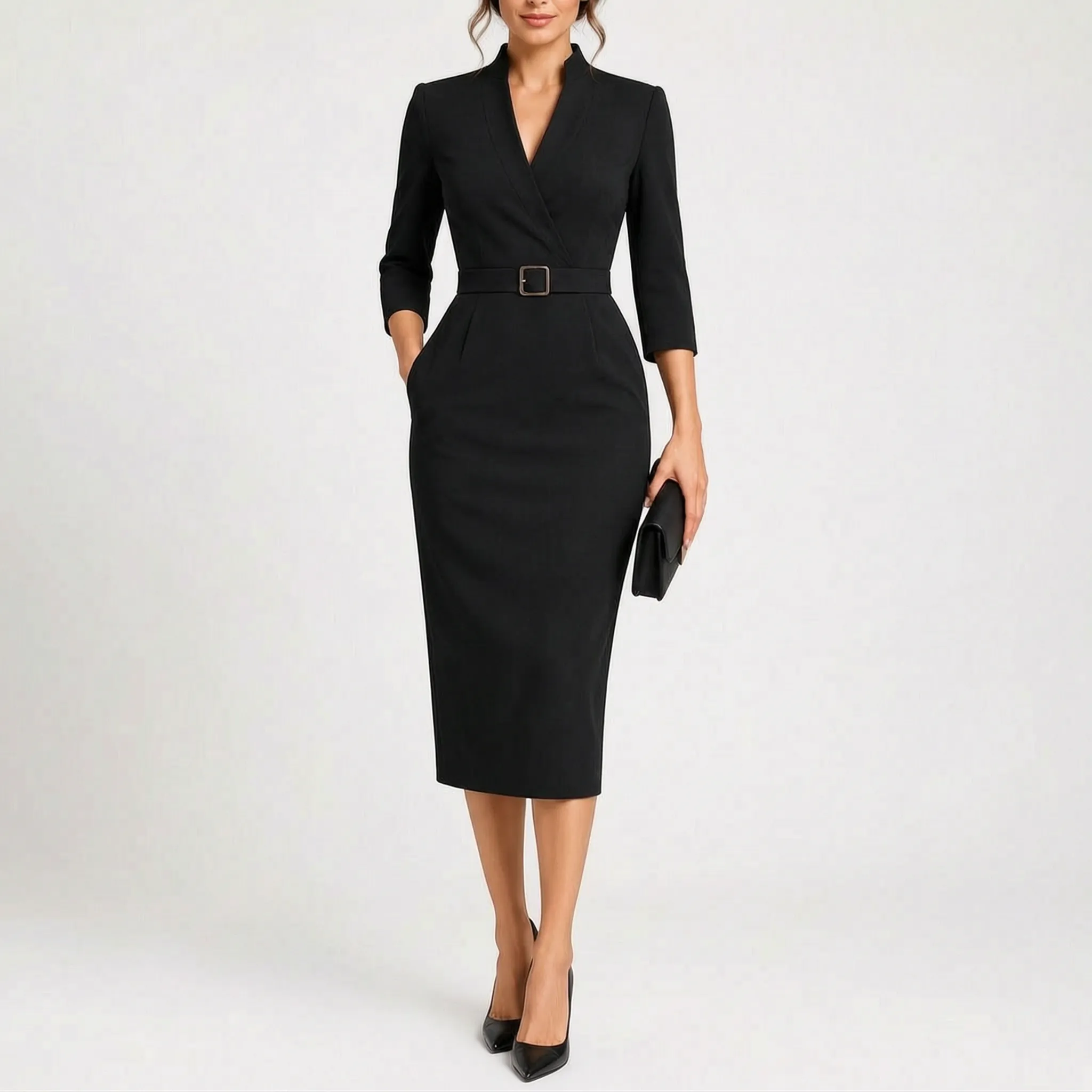 Elegante Getailleerde Midi-Jurk | Navando