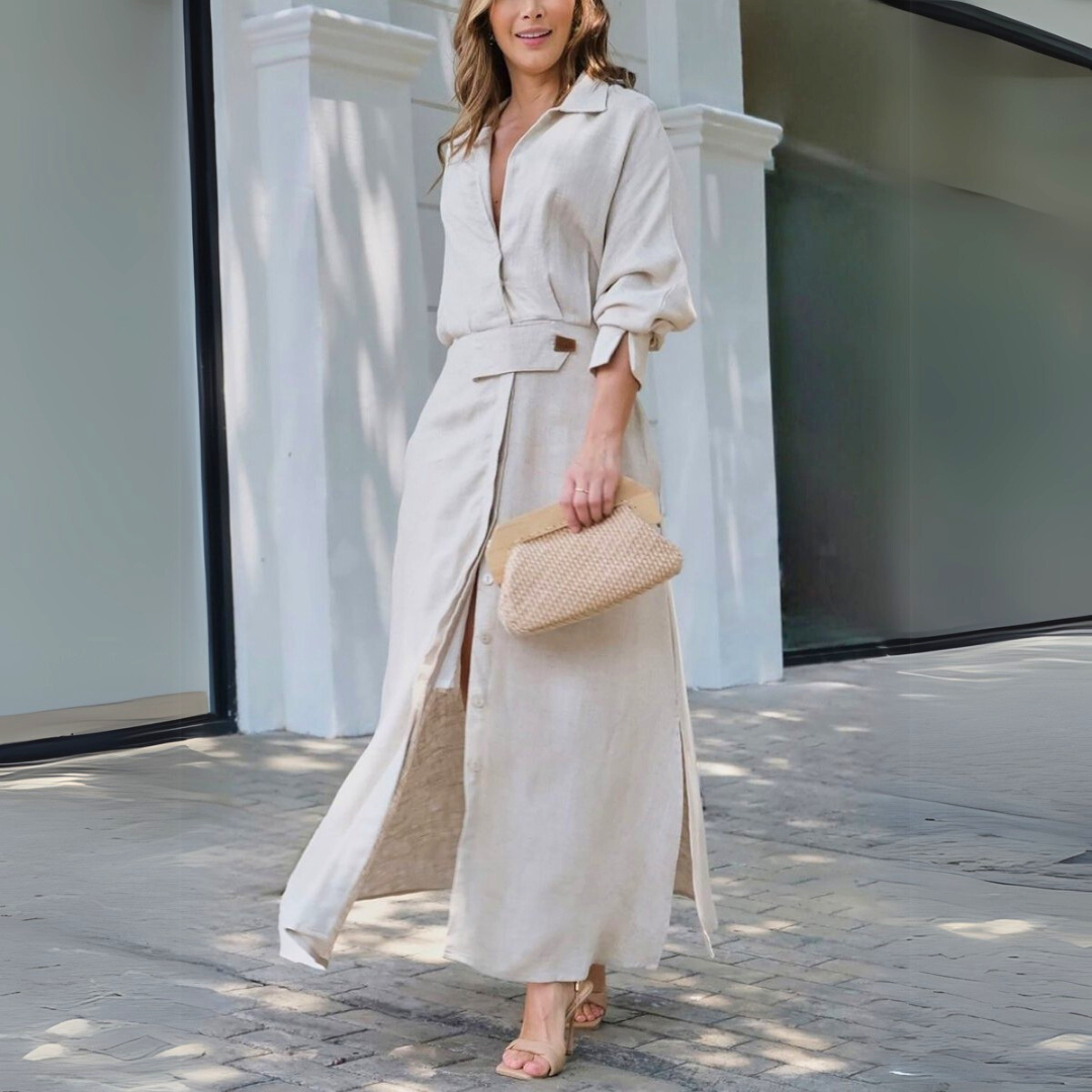 Elegante Maxi Jurk Met V-Hals | Navando