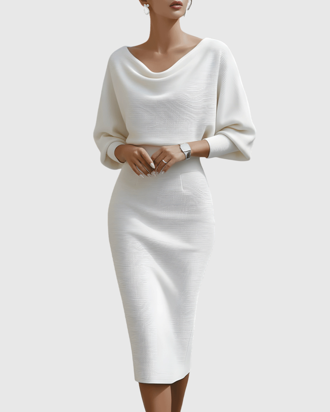 Elegante Midi-Jurk Met Lange Mouwen | Navando