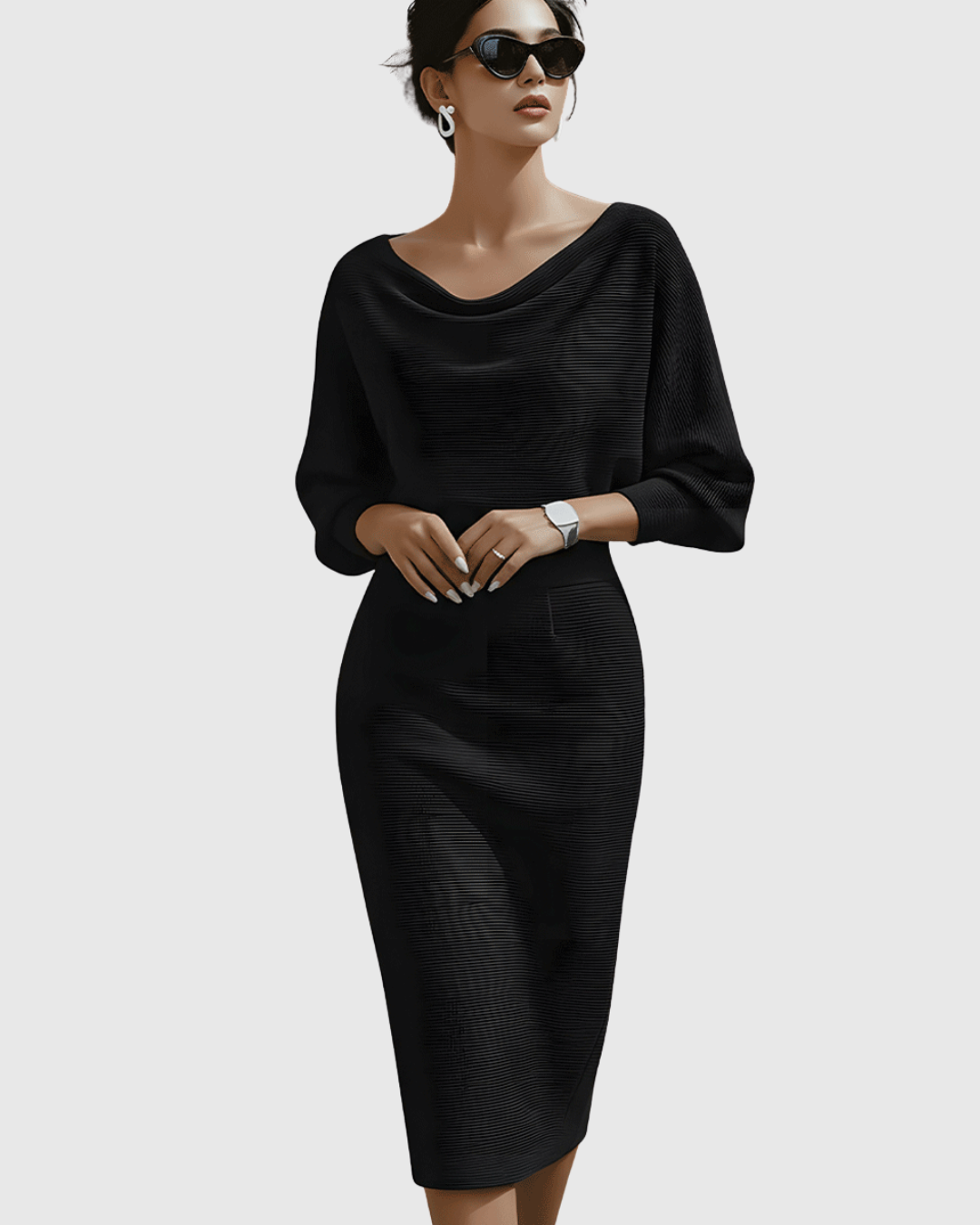 Elegante Midi-Jurk Met Lange Mouwen | Navando