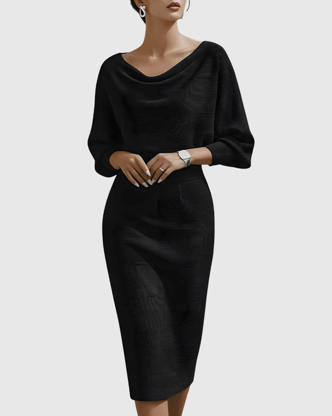 Elegante Midi-Jurk Met Lange Mouwen | Navando