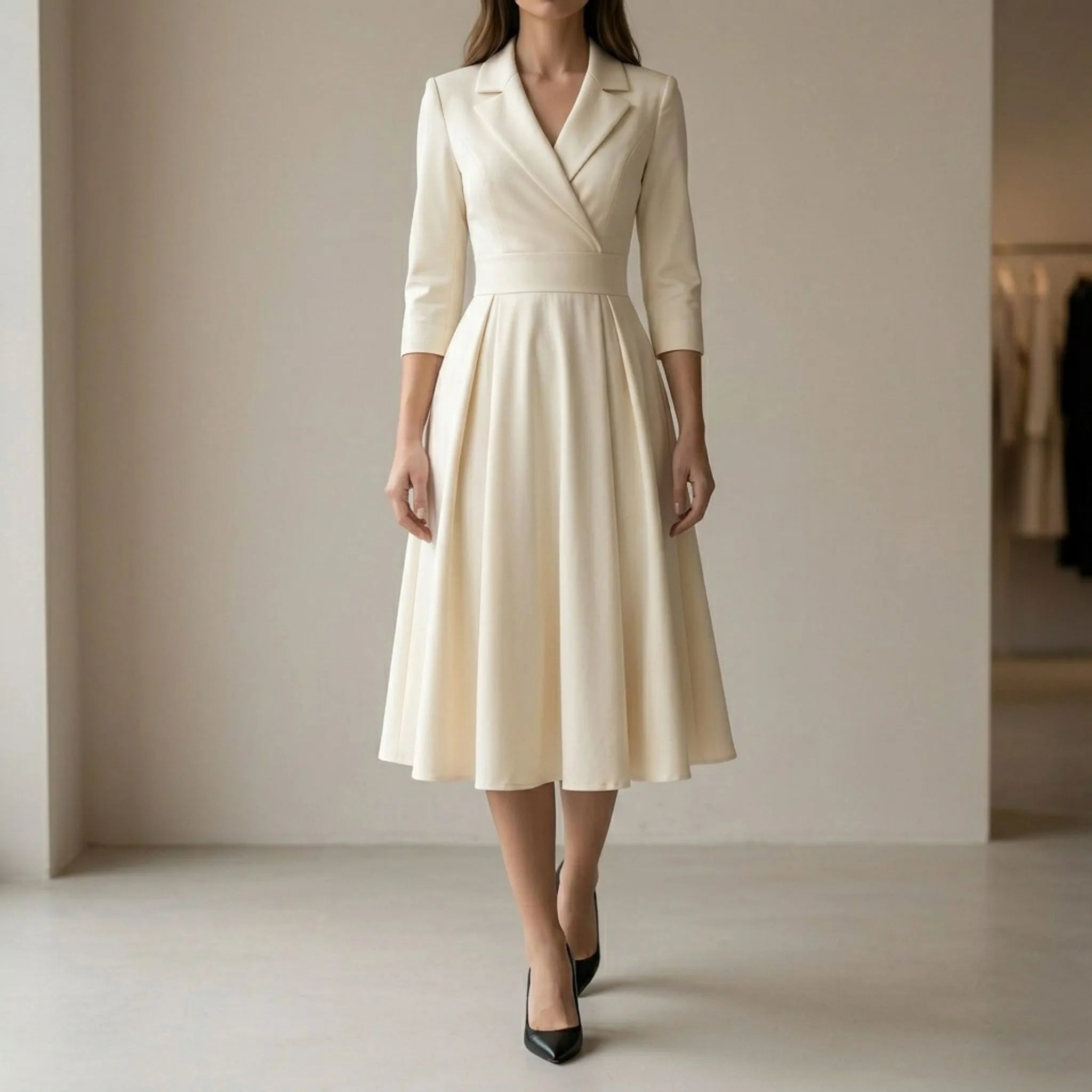 Elegante Midi-Jurk Met Reverskraag | Navando