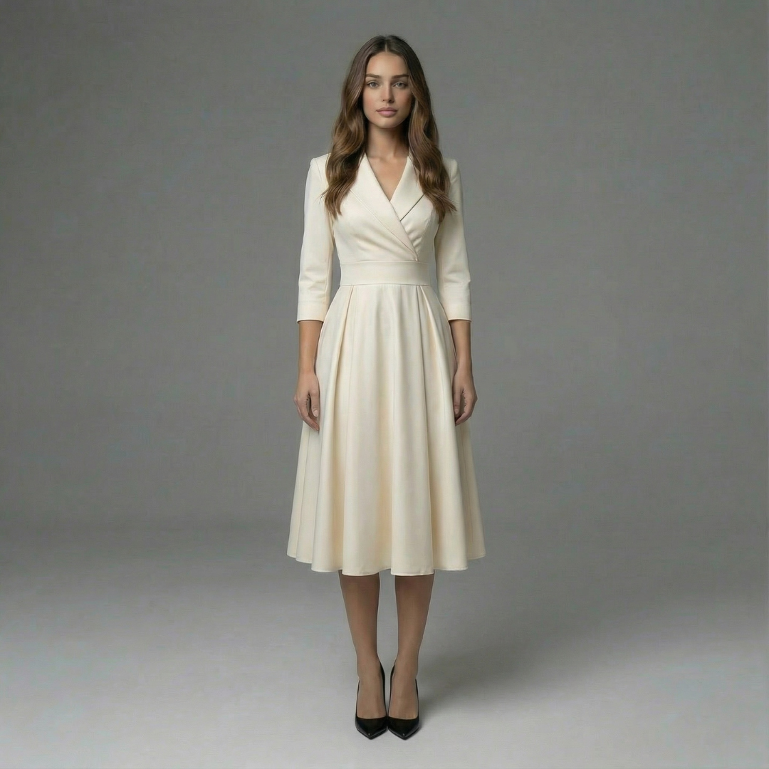 Elegante Midi-Jurk Met Reverskraag | Navando