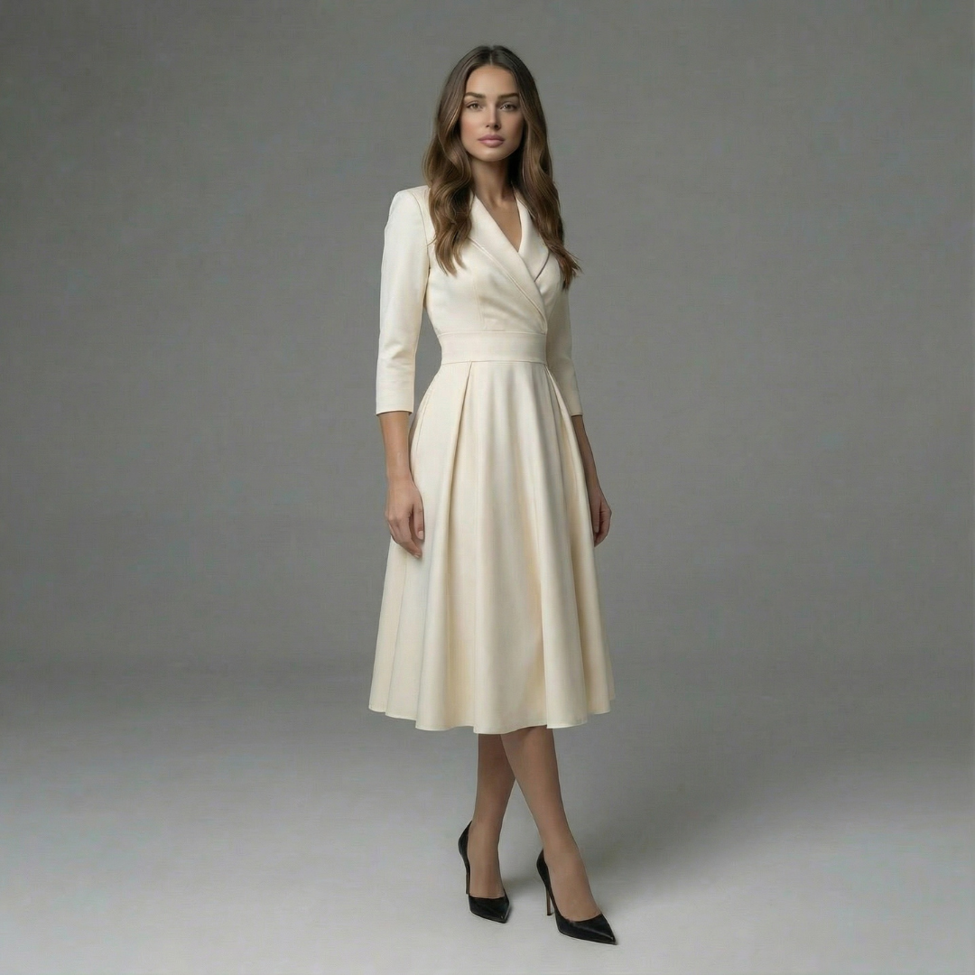 Elegante Midi-Jurk Met Reverskraag | Navando