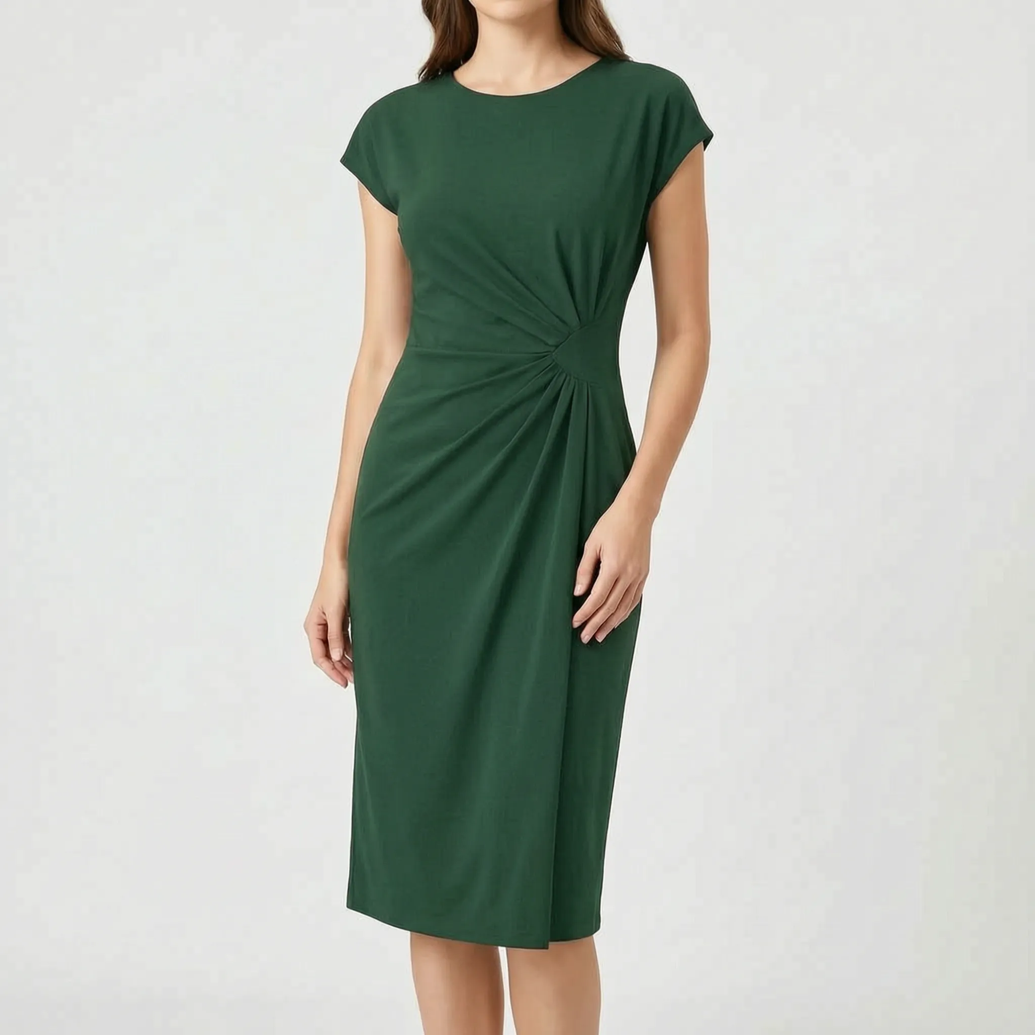 Elegante Midi-Jurk Met Ronde Hals | Navando