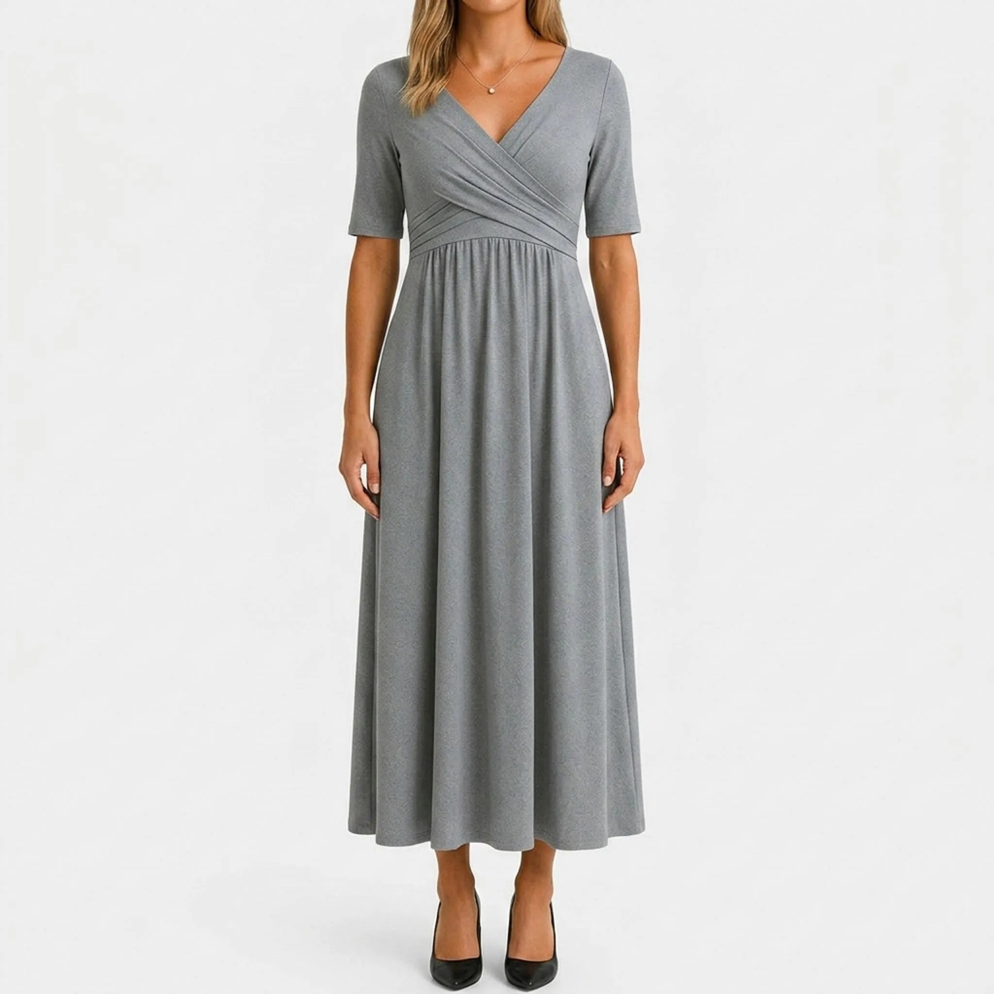 Elegante Midi-Jurk Met V-Hals | Navando