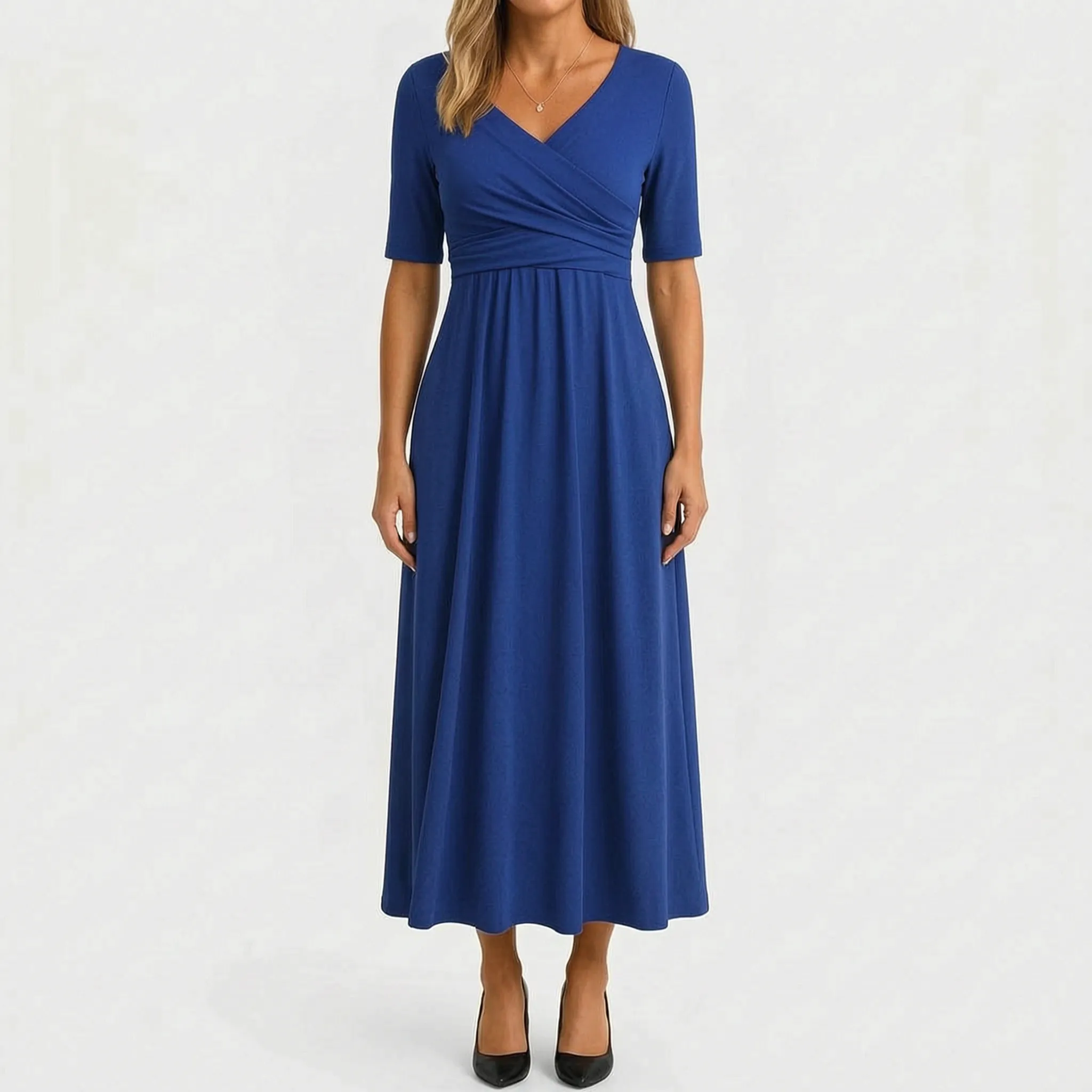 Elegante Midi-Jurk Met V-Hals | Navando