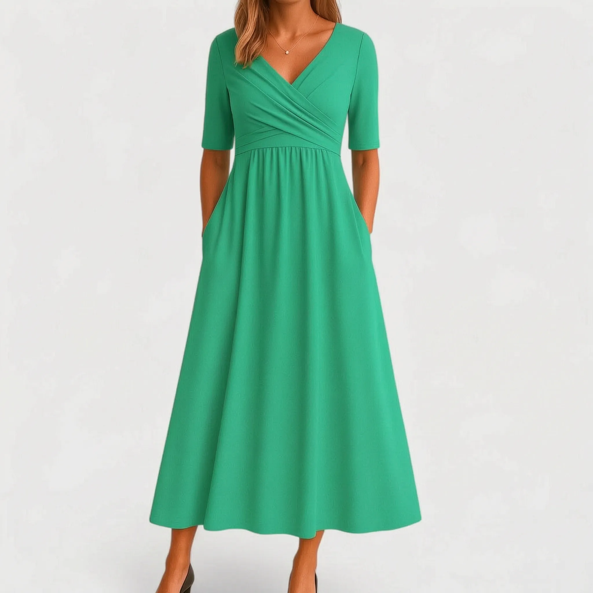 Elegante Midi-Jurk Met V-Hals | Navando