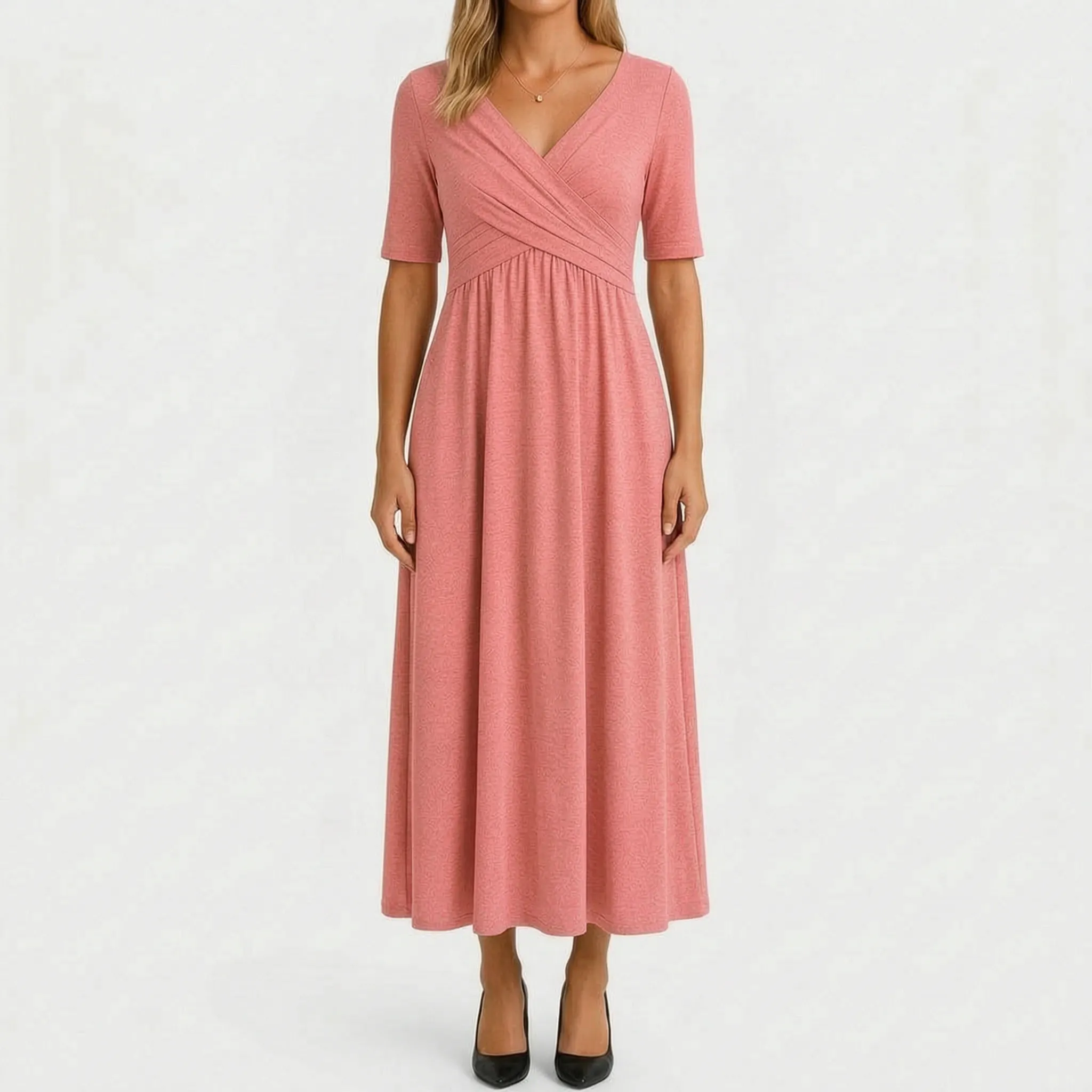 Elegante Midi-Jurk Met V-Hals | Navando