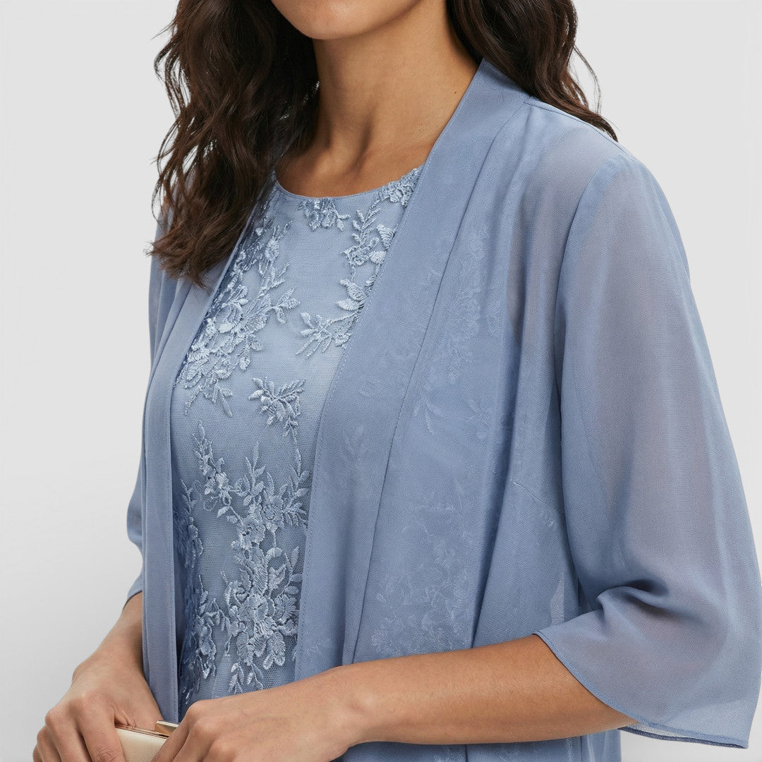 Elegante | Gelaagde midi jurk met geplooide taille en ronde hals 2