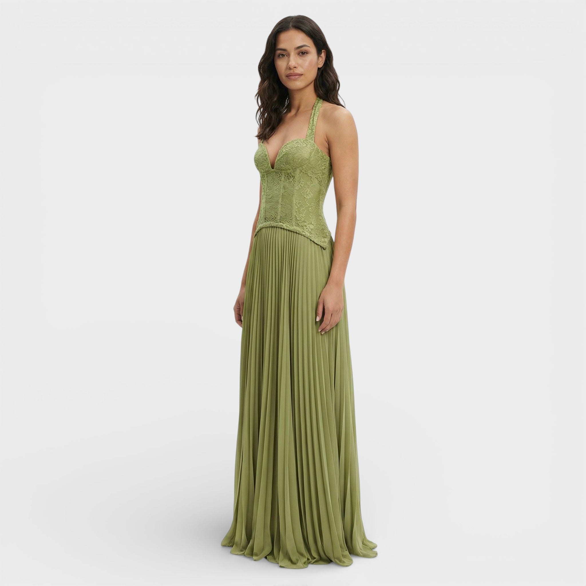 Elegante halter jurk met korset | Getailleerd silhouet, open rug, vloeiende plooien 0