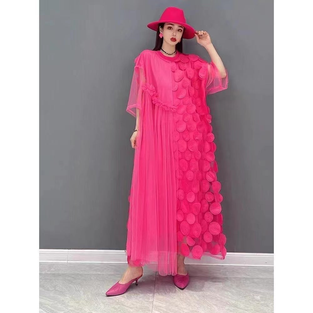 Elegante zwarte tule jurk | O-hals, asymmetrische halve mouwen, losvallende pasvorm 9