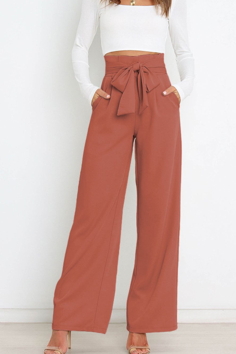 Elise | Elegante Palazzo Broek Met Strikceintuur