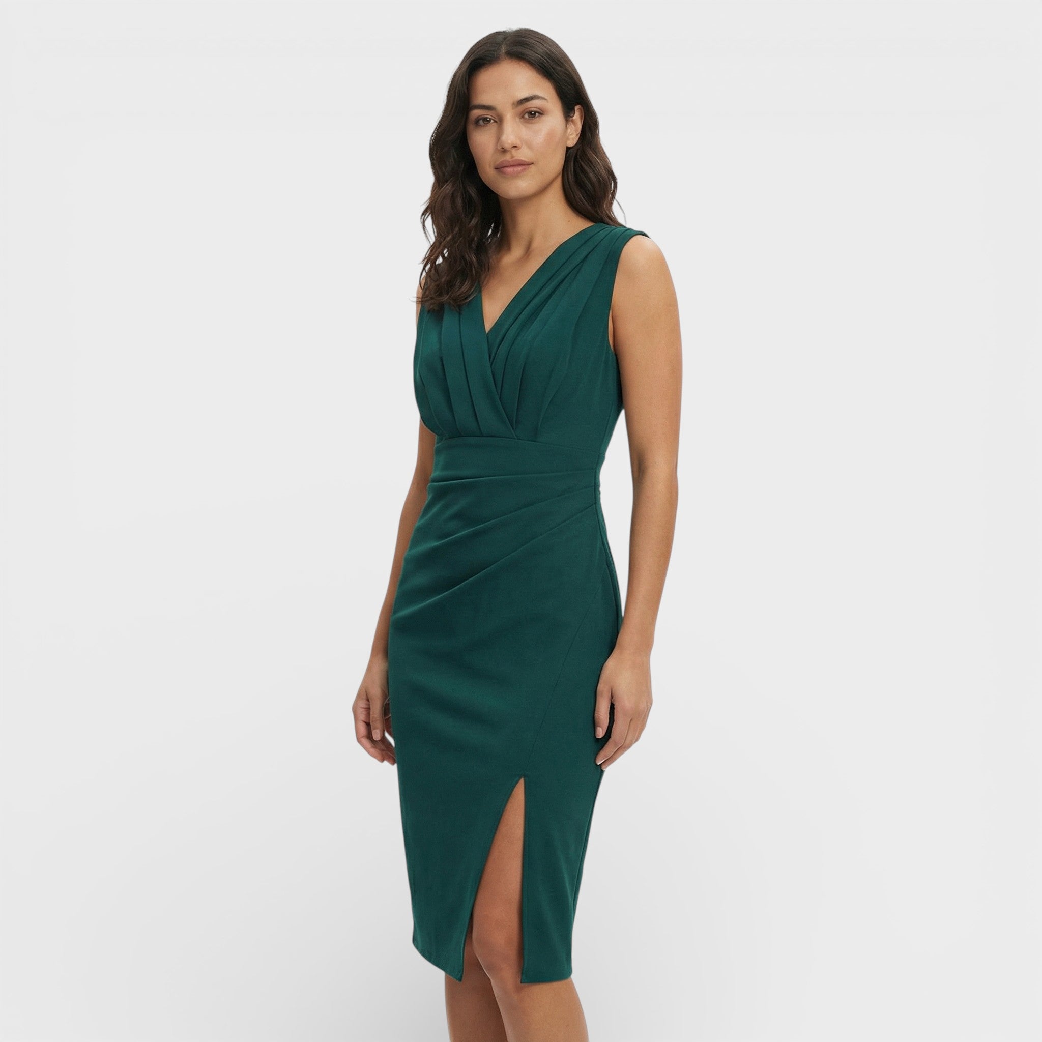 Escote | V-hals midi jurk met zijopening 9
