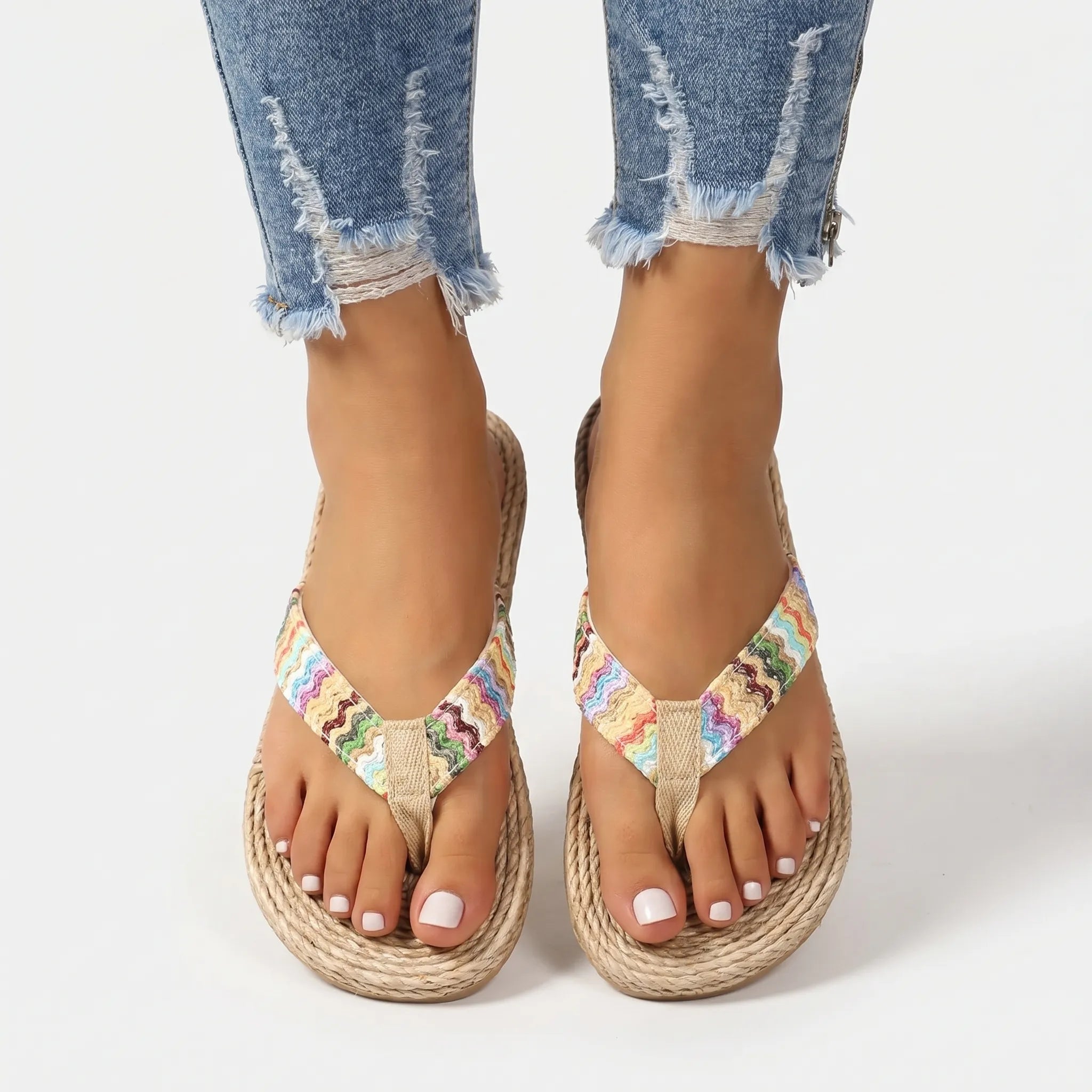Etnische Platte Teenslippers Met Gevlochten Zool | Navando