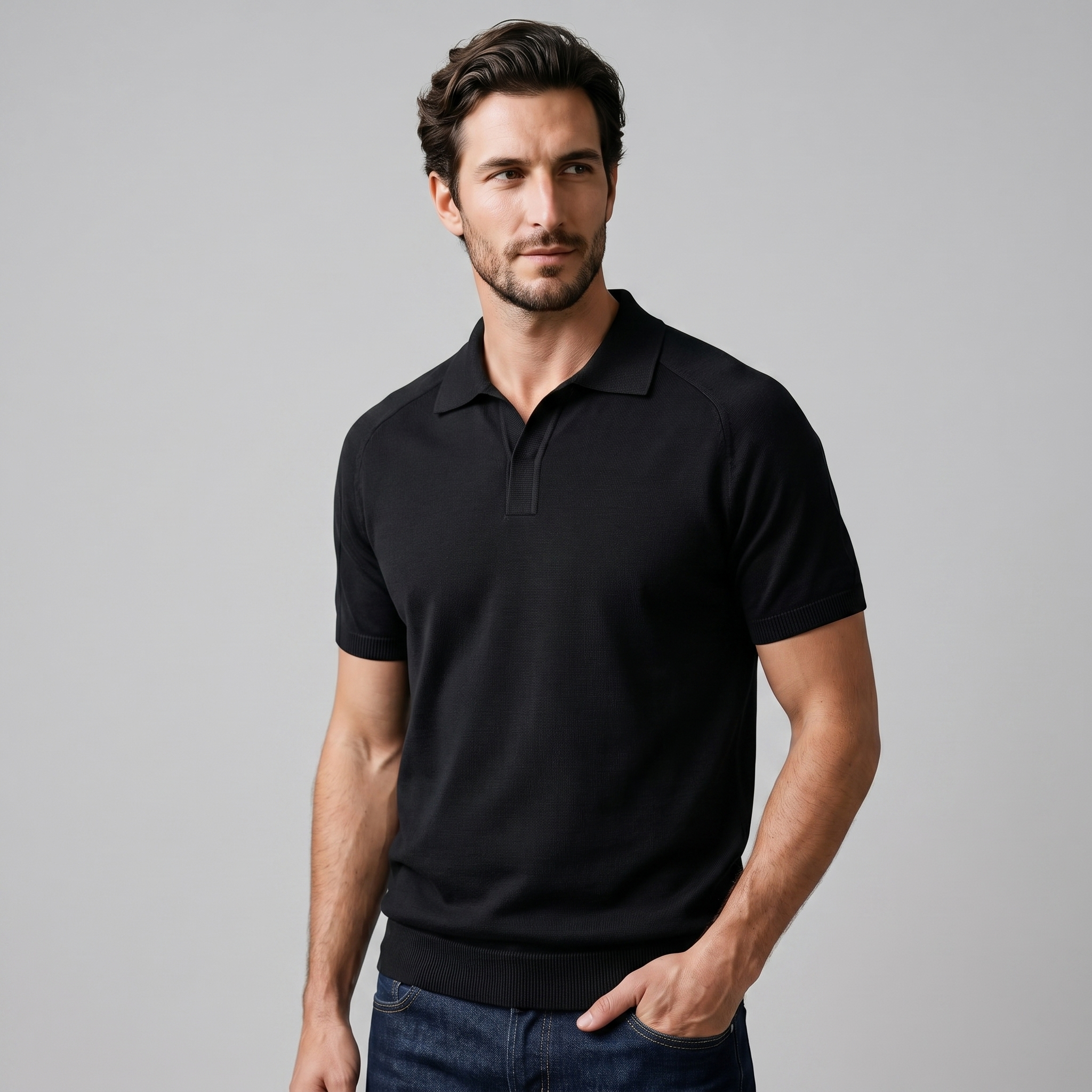 Fijngebreid Poloshirt Heren Met Open Kraag | Navando
