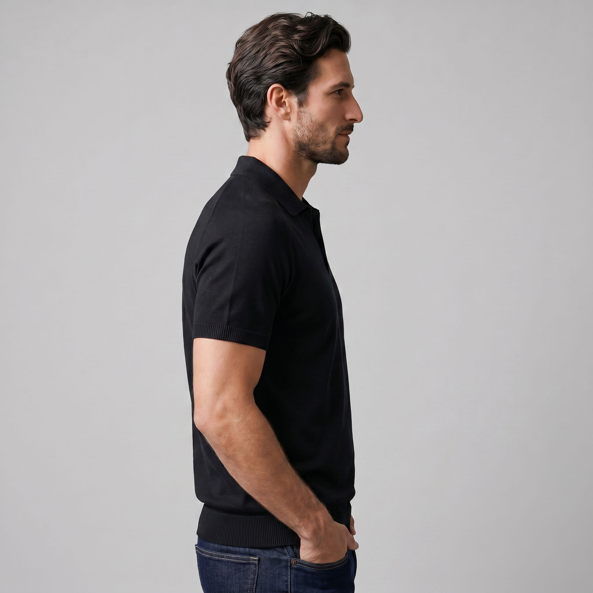Fijngebreid Poloshirt Heren Met Open Kraag | Navando